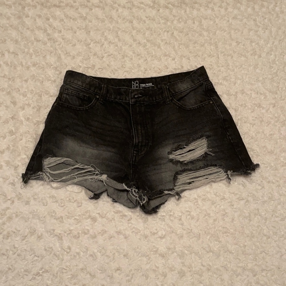 Distressed Black High Rise Shorts
